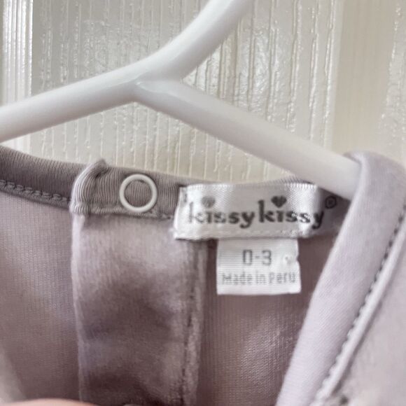 Kissy Kissy Gray Velvet Footie One Piece Crochet Lace Trim Size 0-3 Months - Picture 9 of 12